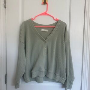 Abercrombie & Fitch Ribbed V-Neck Button Sweater - Sage Green